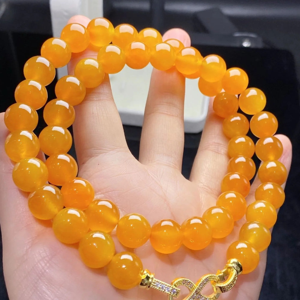 Myanmar Jadeite Yellow Jade Necklace - Natural Ice Yellow Jade Round Beads Jewelry for Women - AuraKin