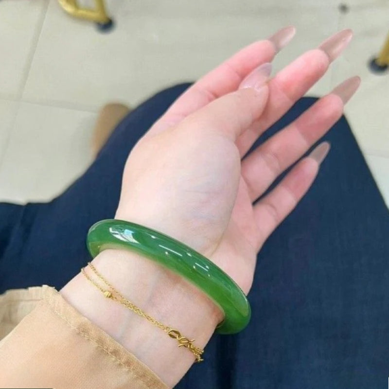 Aurakin Cui Yingchun Water High-end Myanmar Jadeite Bracelet Light Green Floating Flower Ice Seed - AuraKin