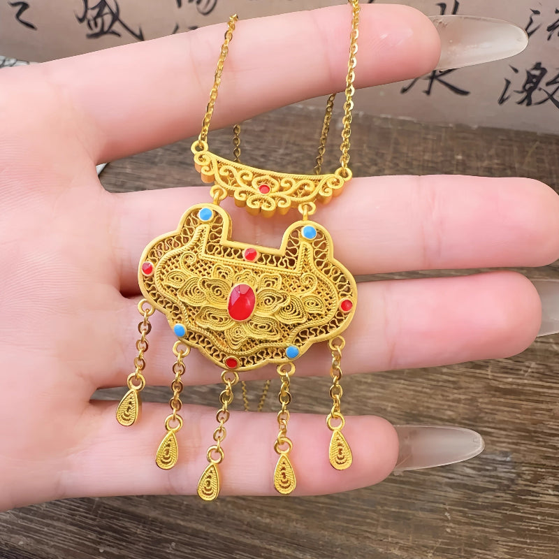AuraKin Silver Enamel Necklace Rich Ruyi