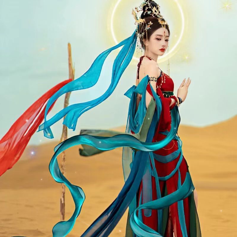 Dunhuang Feitian Travel Photography Red Western Regions Princess Super Immortal Studio middle  Photography Exotic Style Feitian Ancient Style Hanfu - AuraKin