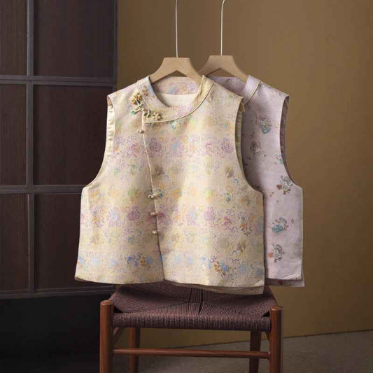 Silk Song Jin Jacquard Vest Women's 100% Mulberry Silk Weaving Gold National Style New Chinese Vest Jacket Cardigan Spring