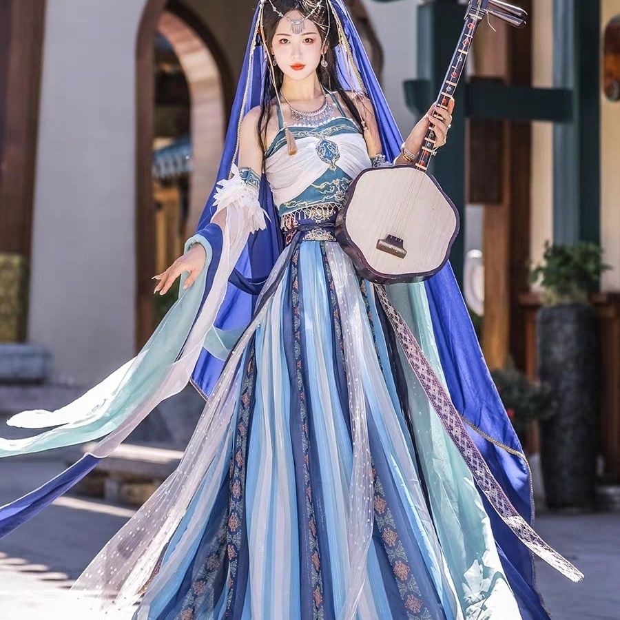 New Dunhuang style exotic Hanfu Tianzhu princess dance Western Regions goddess element improvement ancient clothing full set of travel photography middle - AuraKin
