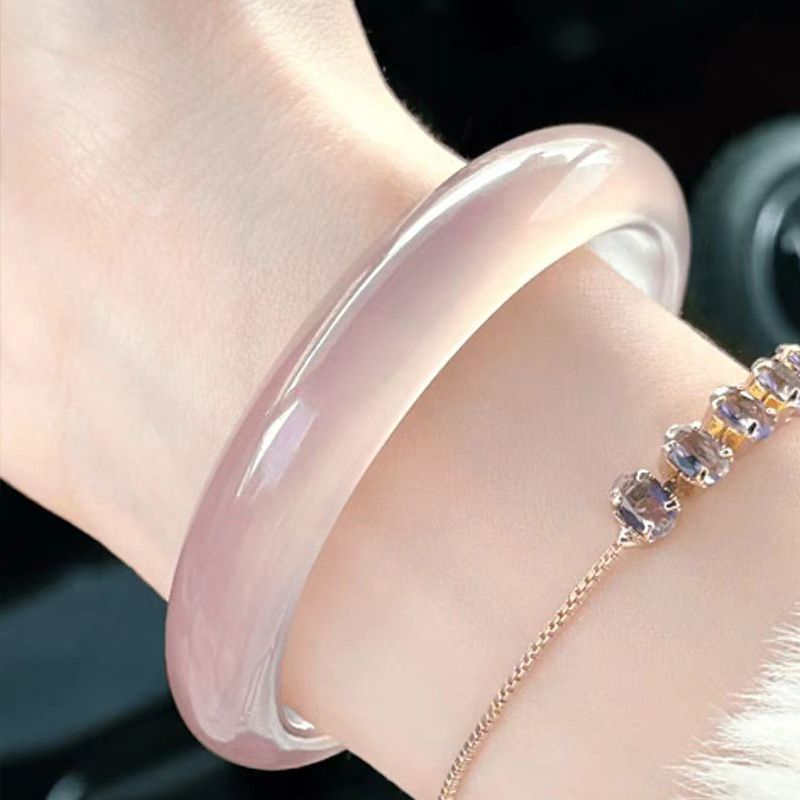 Natural Light Pink Jade Bracelet - Antique Elegant Chalcedony Lotus Root Powder Women's Gift Box - AuraKin