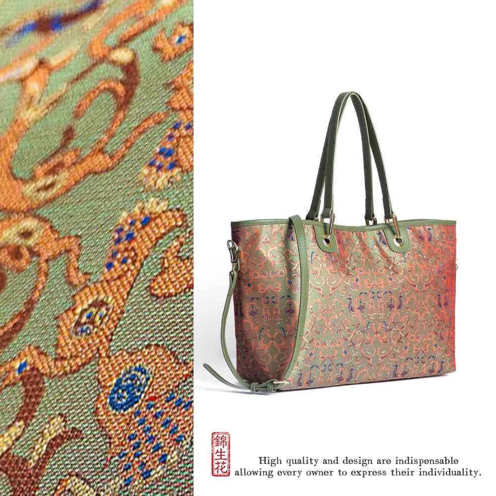 Jinsheng Flower Intangible Cultural Heritage Song Jinbao Mulberry Silk Shu Jinbao New Chinese style high-end cowhide portable tote bag