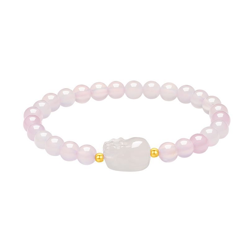 Aurakin 18k Gold Pixiu Bracelet Women's Chalcedony Gold Bead Bracelet Gift Box for Girlfriend's Birthday Gift - AuraKin