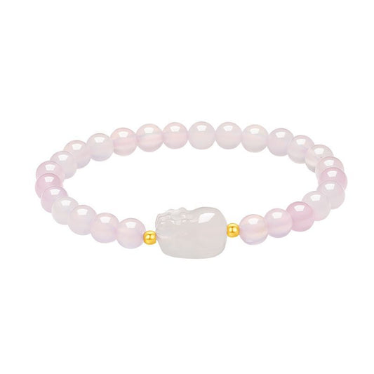 Aurakin 18k Gold Pixiu Bracelet Women's Chalcedony Gold Bead Bracelet Gift Box for Girlfriend's Birthday Gift - AuraKin