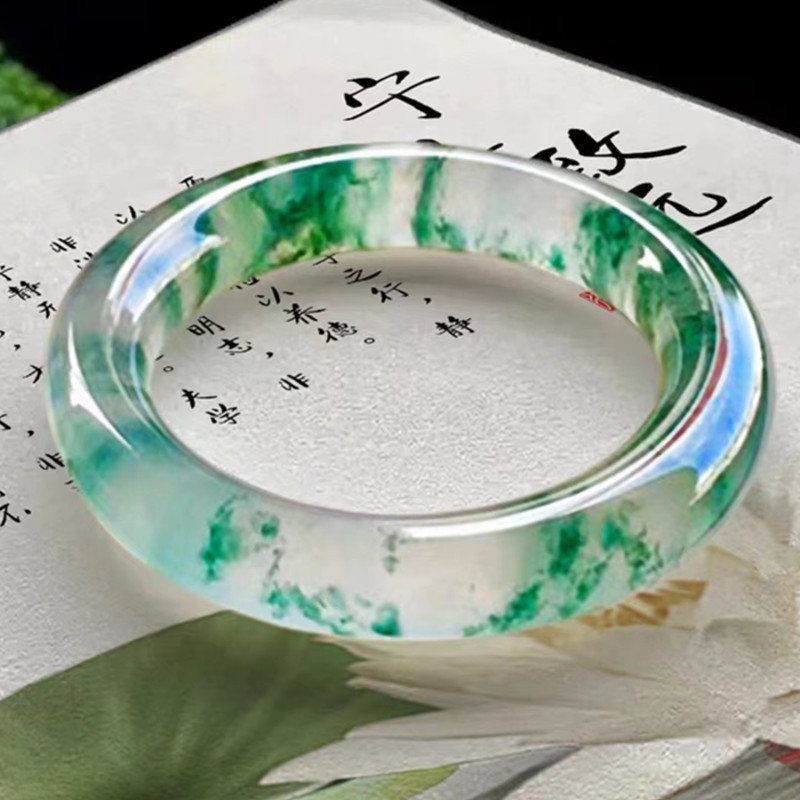 Natural Myanmar jadeite A product semi-bright material ice bracelet brand custom jade bracelet live broadcast genuine A product with certificate - AuraKin