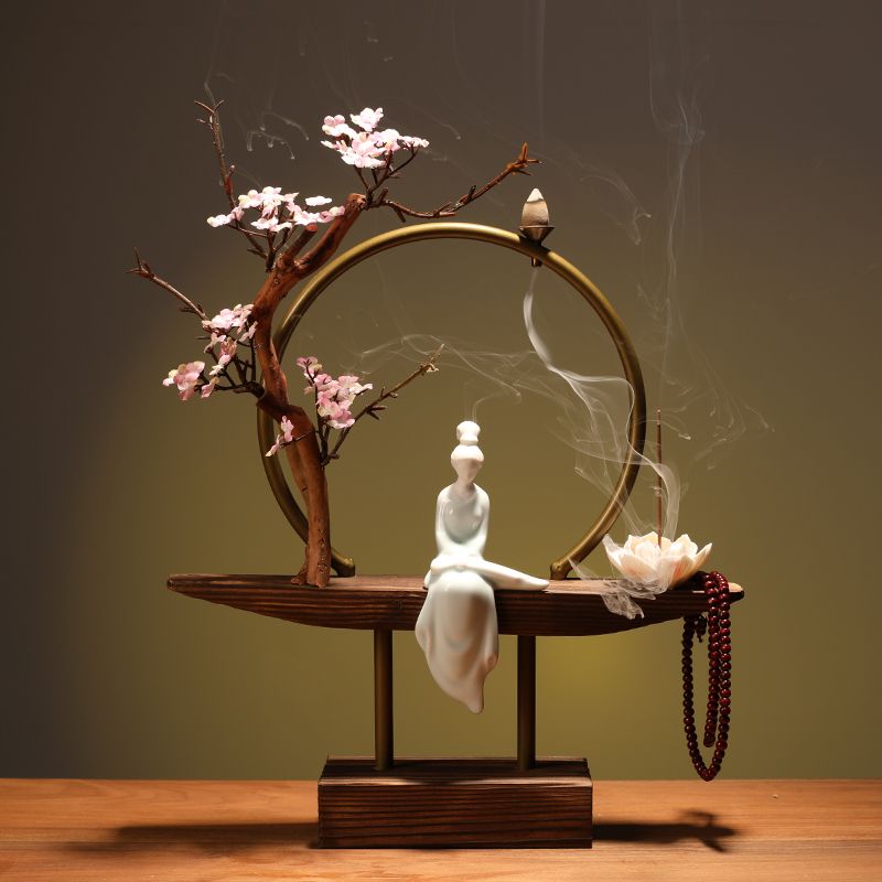 New Chinese style backflow incense burner aromatherapy creative personality Zen charm household living room entrance office home decoration Lucky Gallery