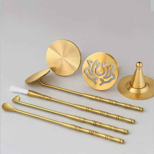 AuraKin brass incense seal tool set with burner spoon and incense accessories