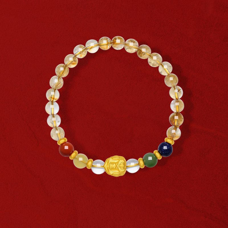 Aurakin Jewelry Citrine Bracelet Yellow- 5D Hard Gold Women's Dingfo Light Bracelet from the Tibetan Gold Wenwan Series, Perfect Birthday Gift - AuraKin