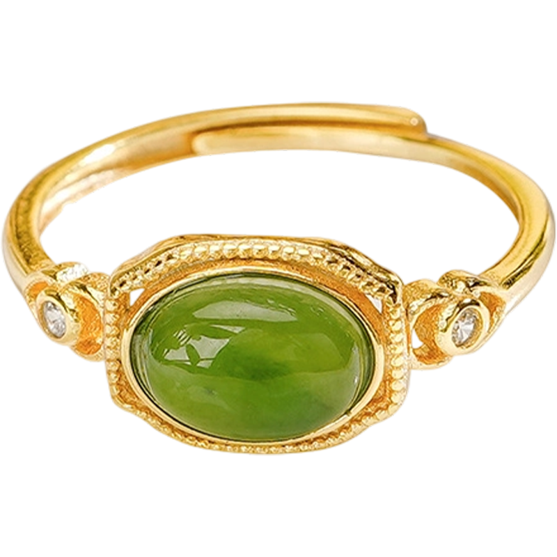 AuraKin gold S925 jasper egg surface ring for girlfriend and wife holiday gift - AuraKin