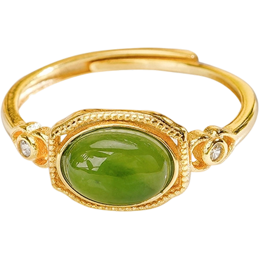 AuraKin gold S925 jasper egg surface ring for girlfriend and wife holiday gift - AuraKin