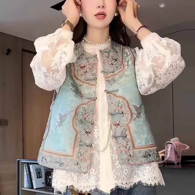 Song Jin Guofeng vest double-sided wear new Chinese vest high-end mulberry silk Tang buckle vest women