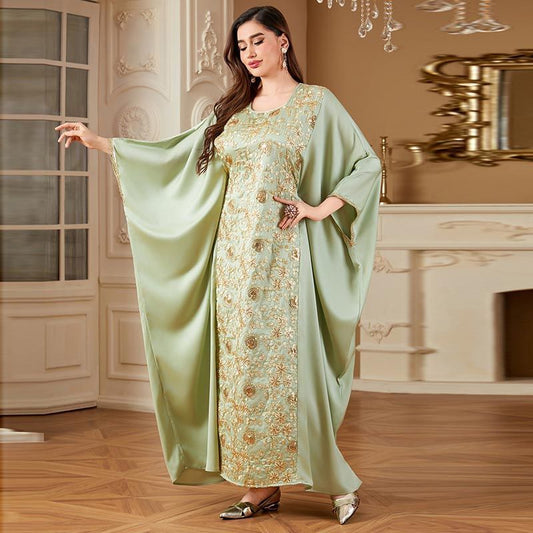 middle2025 new Dubai bead slices heavy industry embroidery dress 100kg loose bat sleeves Middle Eastern women's robe - AuraKin