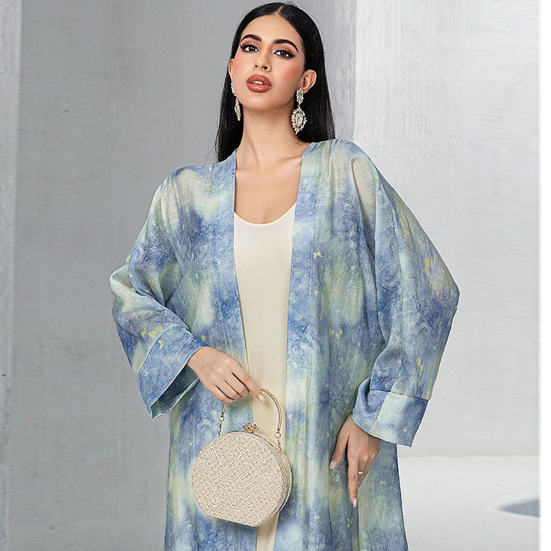middle Minority style smudge print robe suspender skirt women's two-piece set Morocco Dubai vacation super dress - AuraKin