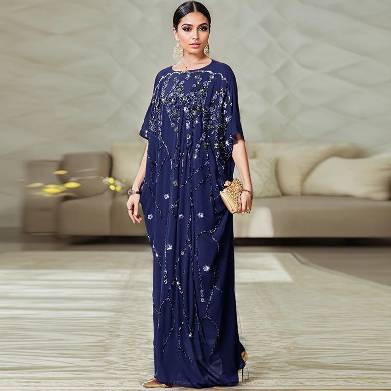 Morocco Dubai Heavy Industry Embroidered Bead Flower Cloak Dress Summer Celebrity Style Hand Sewn Three-dimen middle sional Flower Arabian Robe - AuraKin
