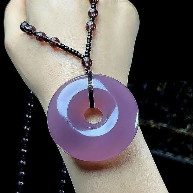 Natural Purple Chalcedony Safety Buckle Pendant for Men and Women - Genuine Agate Large Version Fashion Accessory - AuraKin