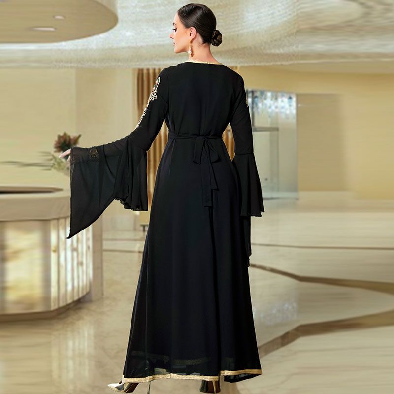 Middle East Dubai female noble party robe V-neck private clothes celebrity style dress Turkey heavy industry embroidery dress - AuraKin