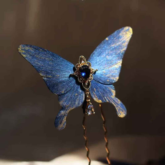 AuraKin blue floral handmade hairpin gift for Hanfu and elegant everyday styling