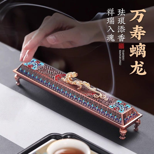 Enamel Chilong Bedroom Incense Burner National Style Line Incense Base Household Bedroom Indoor Tea Ceremony Aromatherapy Burner Incense Customization Lucky Gallery