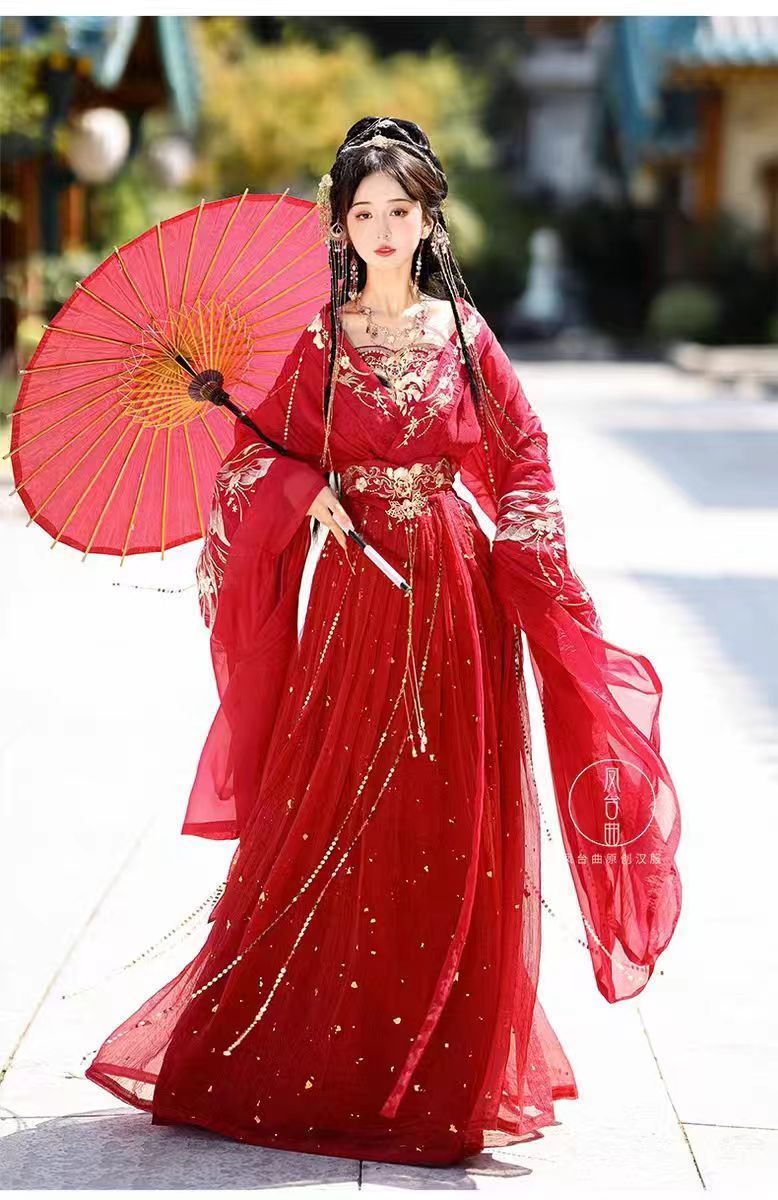 2025 New Hanfu Women's Clothing Twelve Flower God Emperor Ji Wei Jin Southern and Northern Dynasties Heavy Industry Embroidery Super Immortal Cross-collar Skirt middle - AuraKin