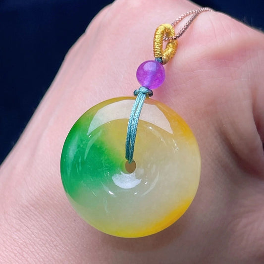 Genuine Myanmar Jade Pendant - Yellow Jade Floating Green Ruyi Ping An Buckle Pendant for Men and Women - AuraKin