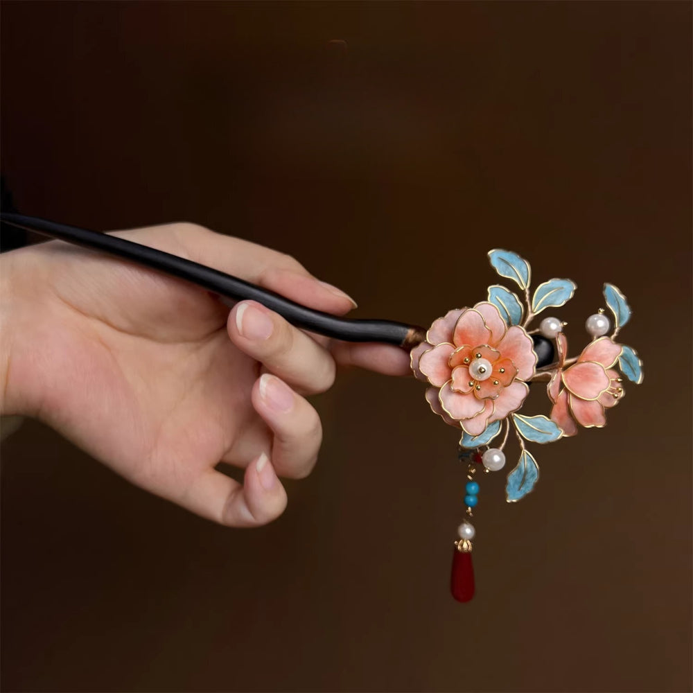 Intangible Cultural Heritage Handmade Silk Edelweiss Pink Red Blue Hairpin Hairpin Hanfu Bridal Hair Accessories Imitation Diancui Wedding - AuraKin