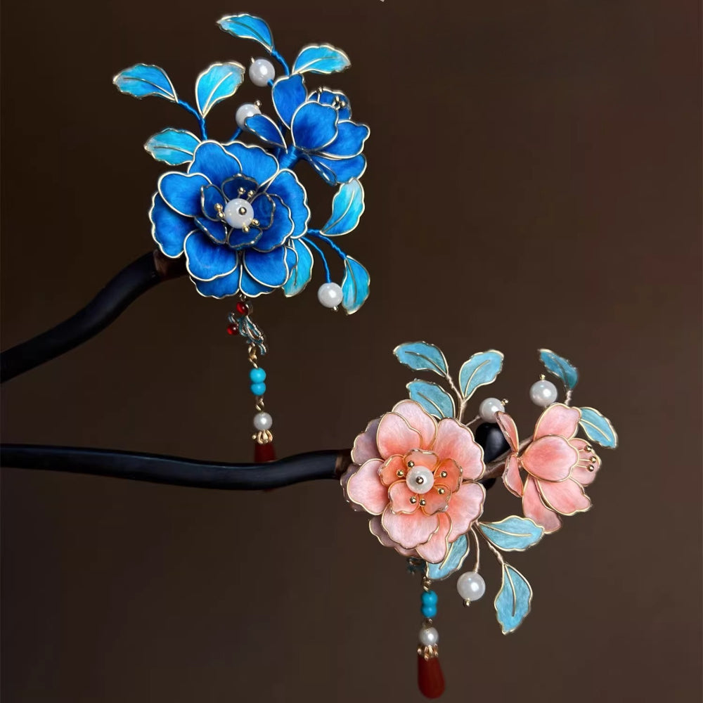 Intangible Cultural Heritage Handmade Silk Edelweiss Pink Red Blue Hairpin Hairpin Hanfu Bridal Hair Accessories Imitation Diancui Wedding - AuraKin