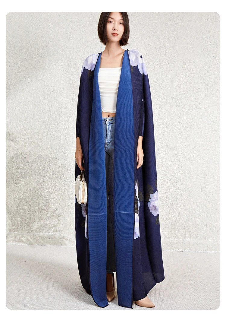 Middle East Dubai Print Women's Pleated Cardigan Robe Dress Pakistan Indonesia Loose Cloak - AuraKin