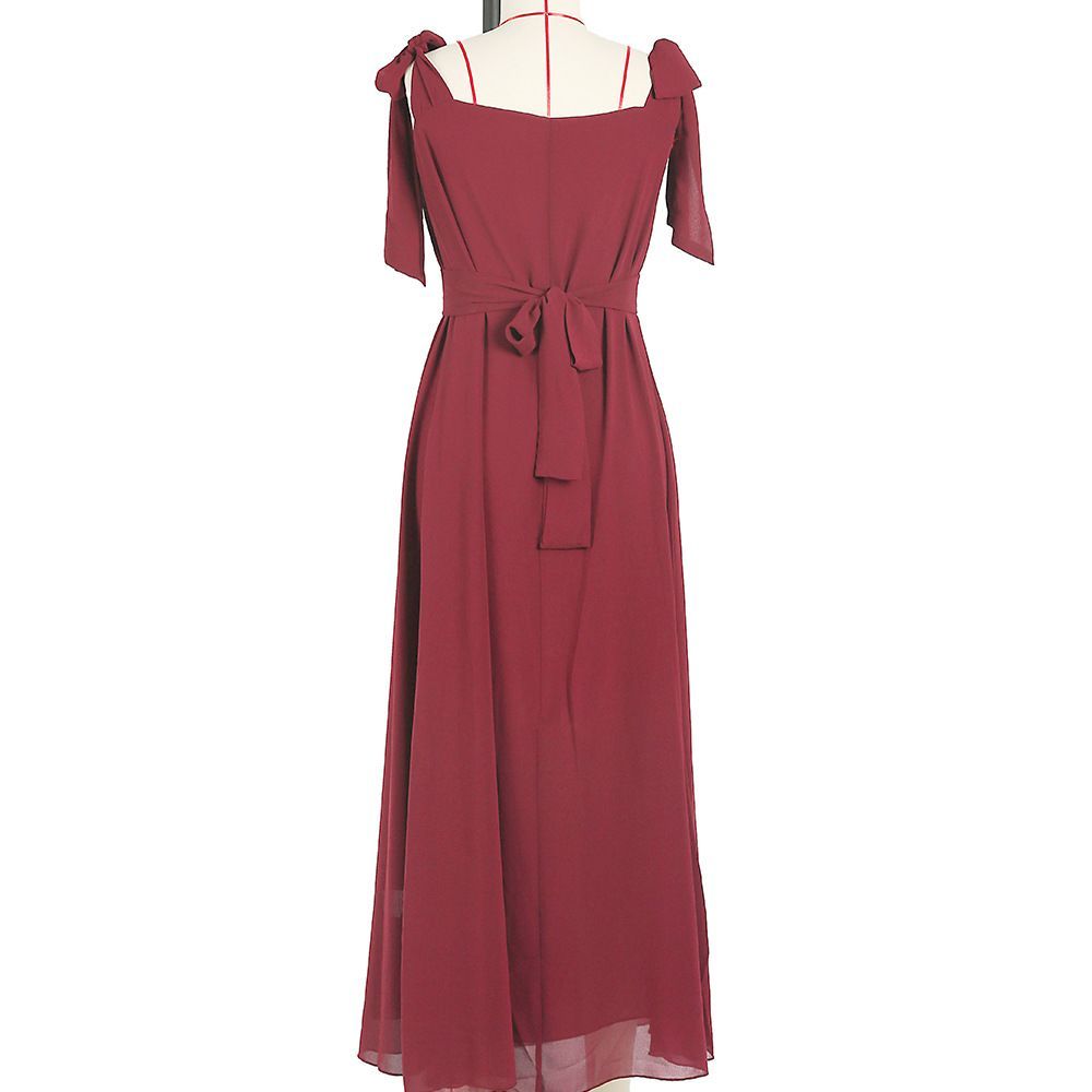 New celebrity banquet dress one-word collar dress summer women's Dubai dress burgundy hand-sewn diamond robe - AuraKin