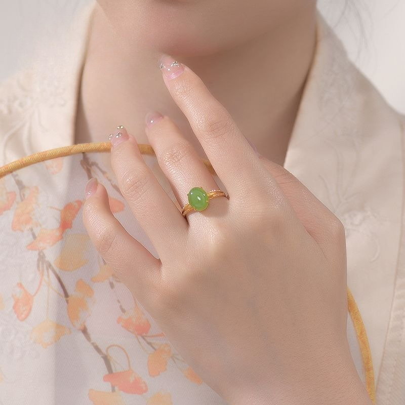Aurakin gold 18K gold apple green egg surface ring, simple to wear, free brand gift box, Mid-Autumn Festival gift for girlfriend - AuraKin