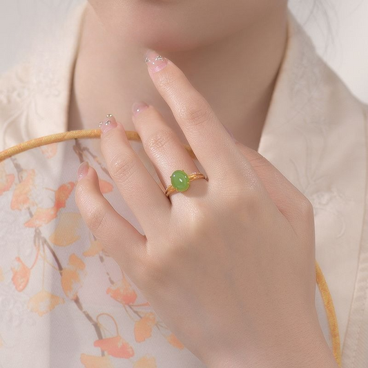 Aurakin gold 18K gold apple green egg surface ring, simple to wear, free brand gift box, Mid-Autumn Festival gift for girlfriend - AuraKin