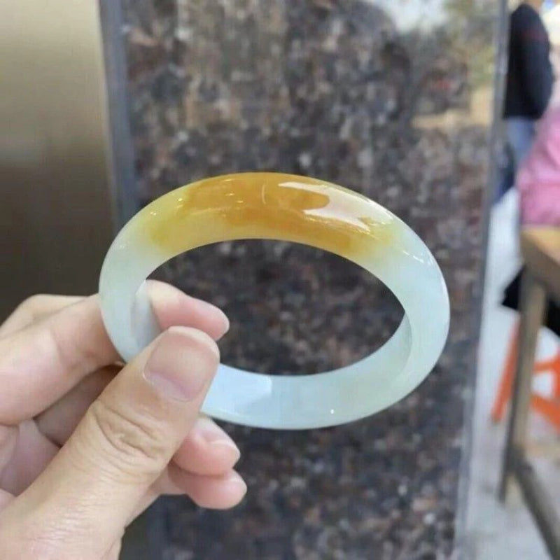 Huang Fei Jadeite Bracelet - High-Grade Myanmar Semi-Yellow Concubine Jadeite Ice Seed Bracelet for Women - AuraKin