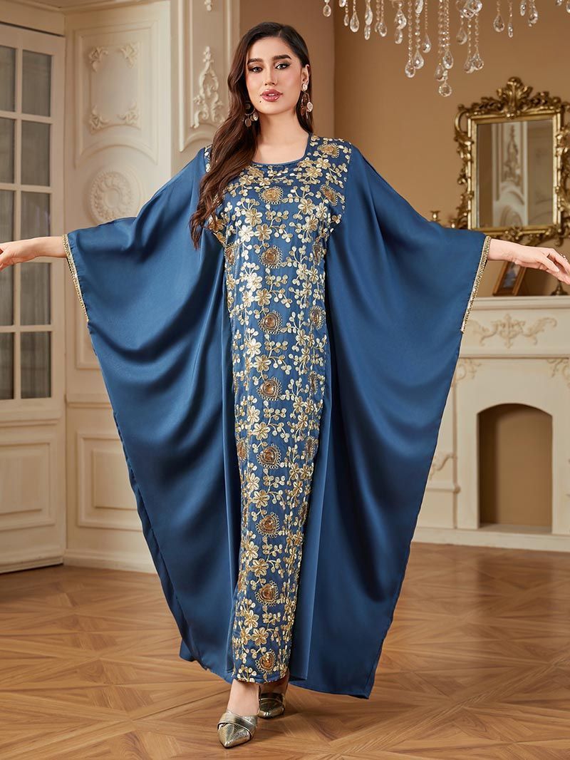 middle2025 new Dubai bead slices heavy industry embroidery dress 100kg loose bat sleeves Middle Eastern women's robe - AuraKin