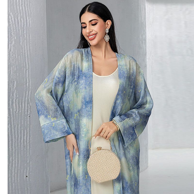 middle Minority style smudge print robe suspender skirt women's two-piece set Morocco Dubai vacation super dress - AuraKin