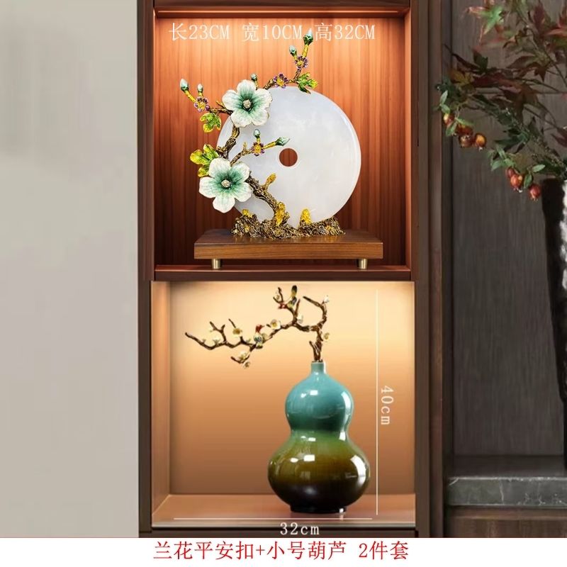 New Chinese enamel color jade safety buckle ornament high-end living room wine cabinet entrance handicrafts opening housewarming gift Lucky Gallery