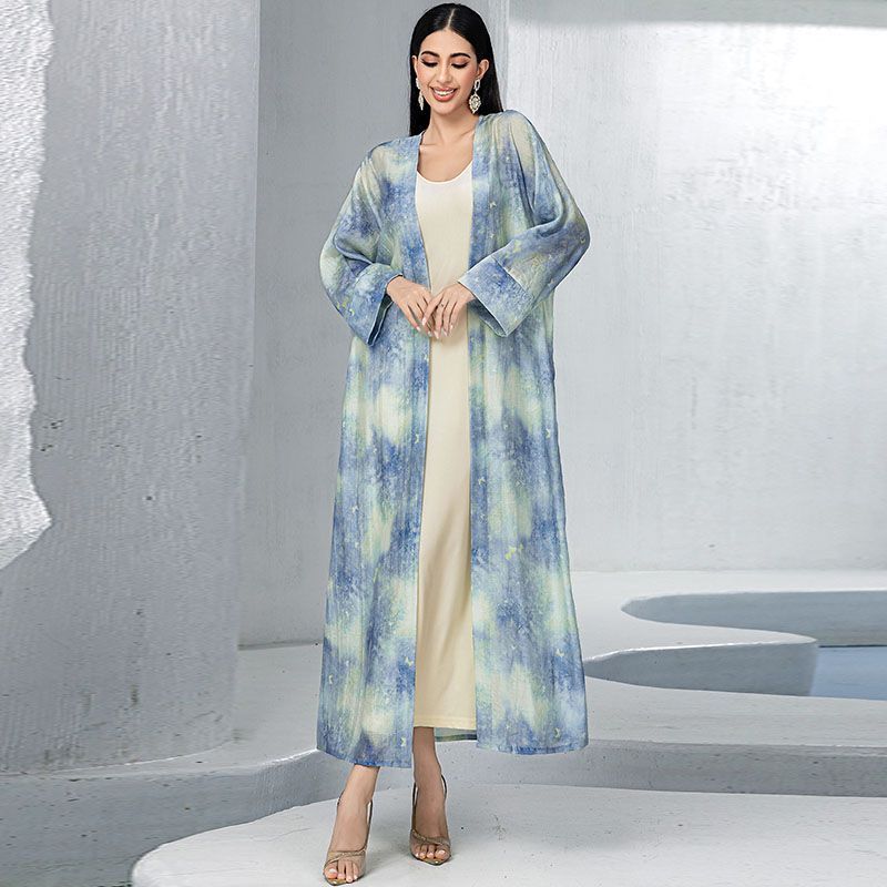 middle Minority style smudge print robe suspender skirt women's two-piece set Morocco Dubai vacation super dress - AuraKin