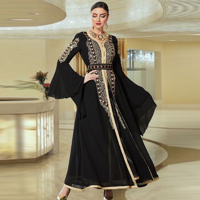 Middle East Dubai female noble party robe V-neck private clothes celebrity style dress Turkey heavy industry embroidery dress - AuraKin