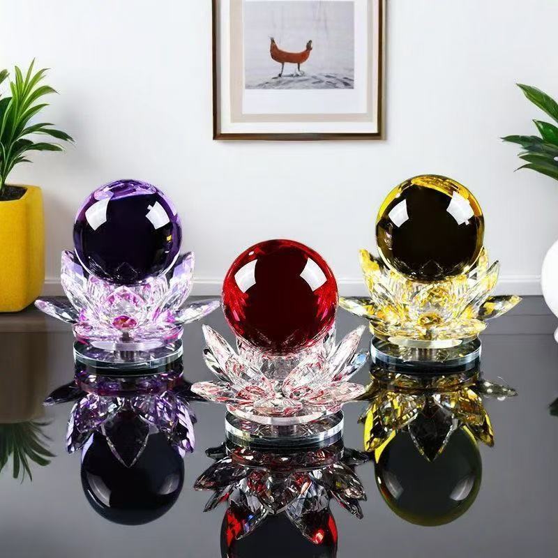 Crystal Ball Good luck can rotate lotus crystal ornament store company home entrance living room wealth decoration Lucky Gallery