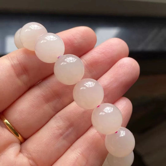 Hetian Jade whit pink Bracelet - Light Ice Powder & Fluorescent Ice Lotus Root Design - AuraKin