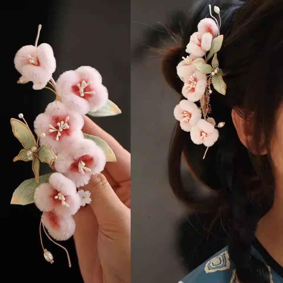 Tang Feng Butterfly Imitation Edelweiss Hairpin Side Girly Antique Hanfu Cheongsam Furry National Style Accessories Edge Clip