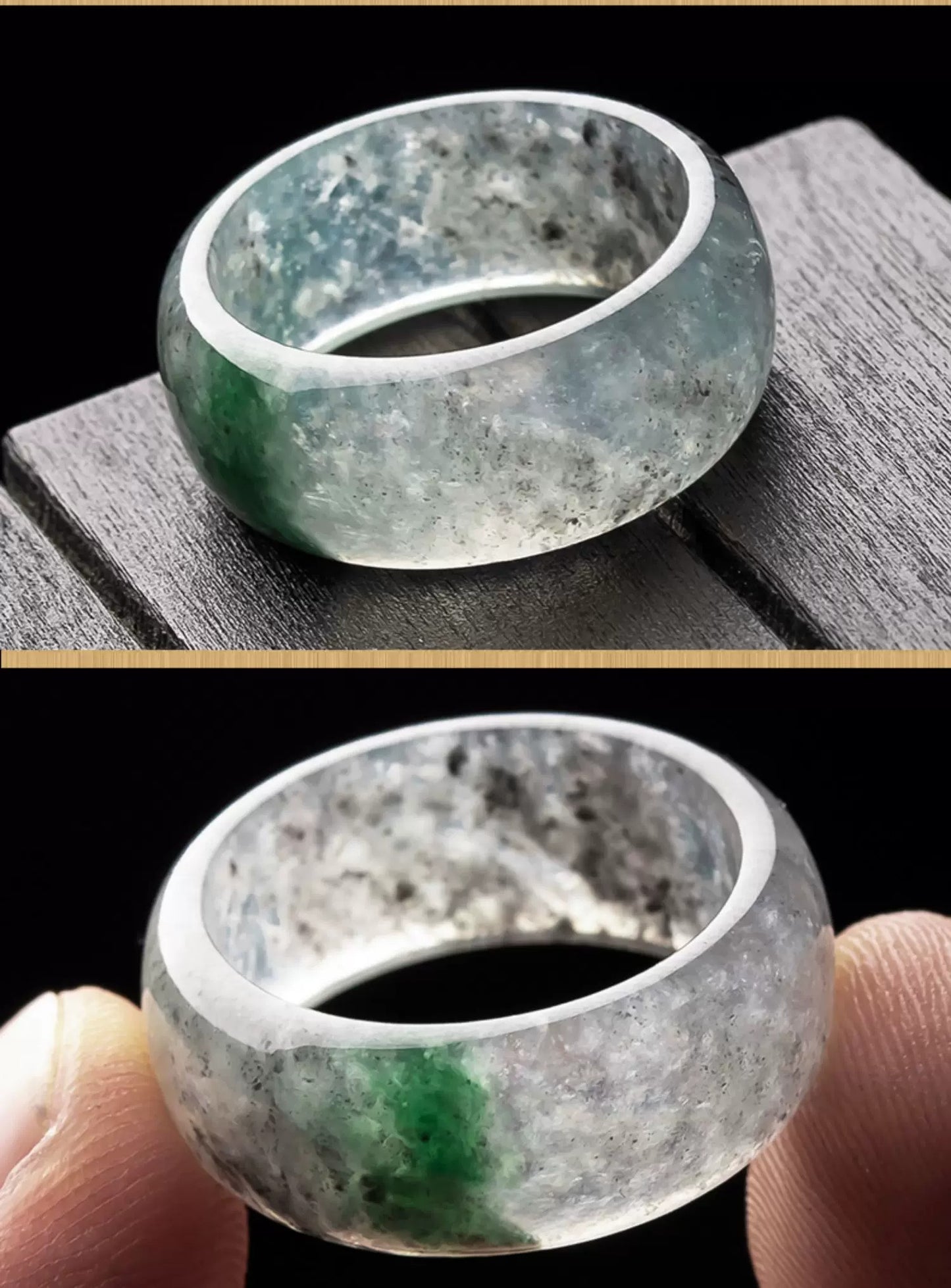 Live Streaming: Natural Black-bone Chicken Burmese Jadeite Ring, Ring, Ring, Ring for Men and Women, Ring with Certificate