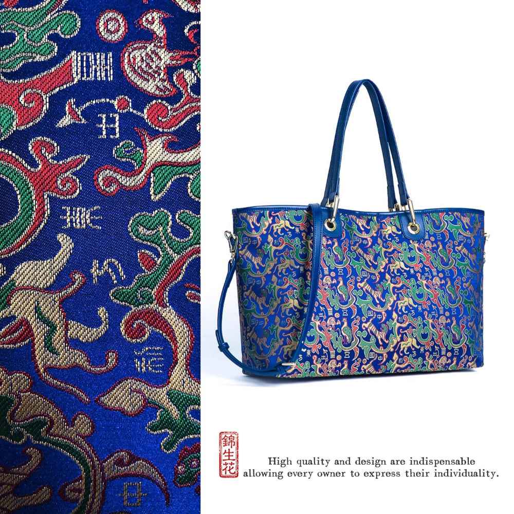 Jinsheng Flower Intangible Cultural Heritage Song Jinbao Mulberry Silk Shu Jinbao New Chinese style high-end cowhide portable tote bag