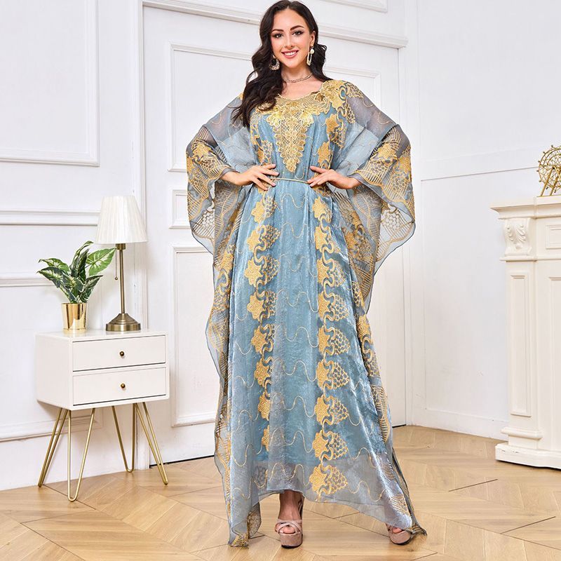 New Morocco Dubai party embroidered beads two-piece robe women's green dress noble Malay dress middle - AuraKin