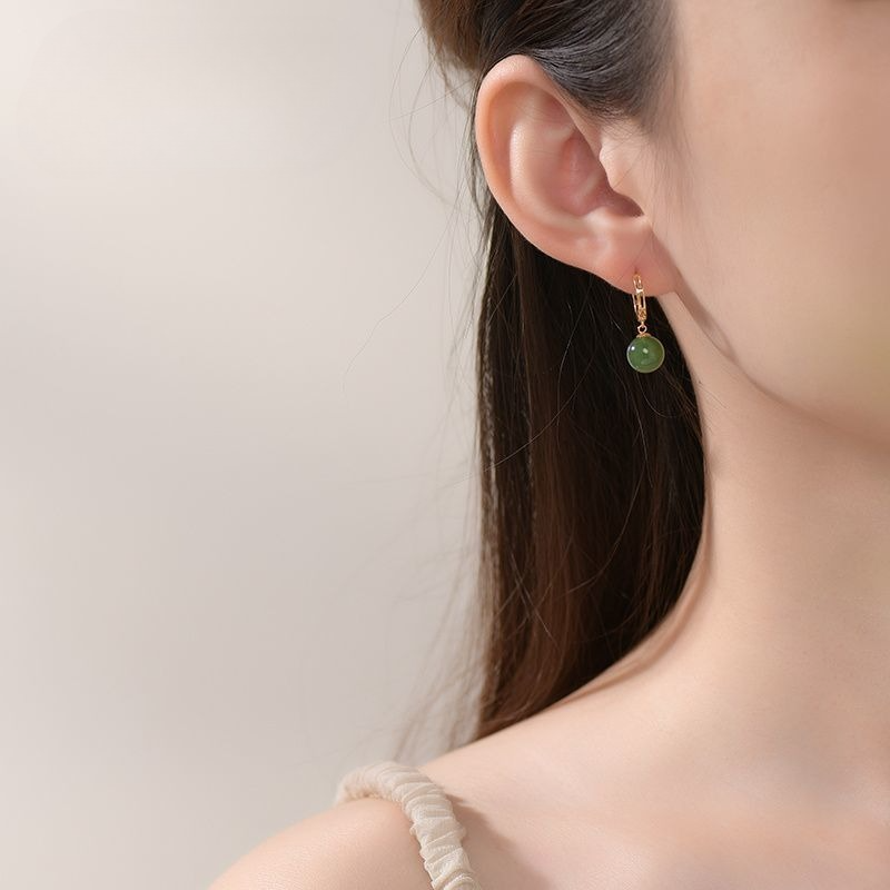 Aurakin gold 18K gold Hetian jade jasper pearl earrings, simple and comfortable to wear, Mid-Autumn Festival gift for girlfriend - AuraKin