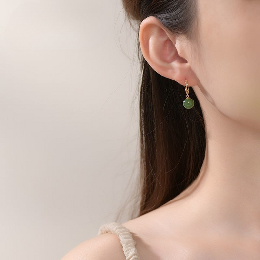 Aurakin gold 18K gold Hetian jade jasper pearl earrings, simple and comfortable to wear, Mid-Autumn Festival gift for girlfriend - AuraKin