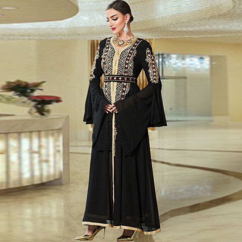 Middle East Dubai female noble party robe V-neck private clothes celebrity style dress Turkey heavy industry embroidery dress - AuraKin