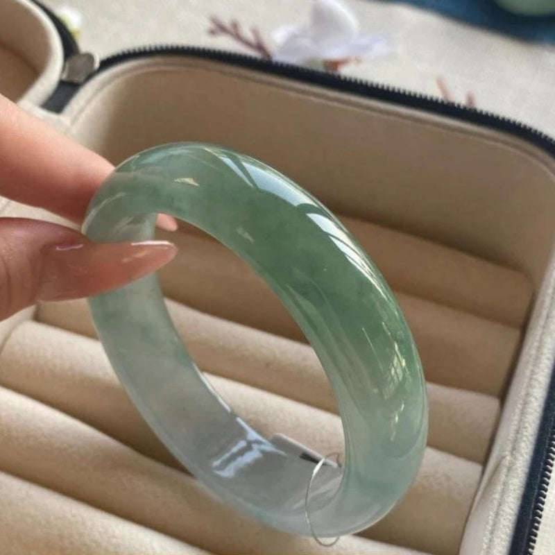 Aurakin Cui Yingchun Water High-end Myanmar Jadeite Bracelet Light Green Floating Flower Ice Seed - AuraKin