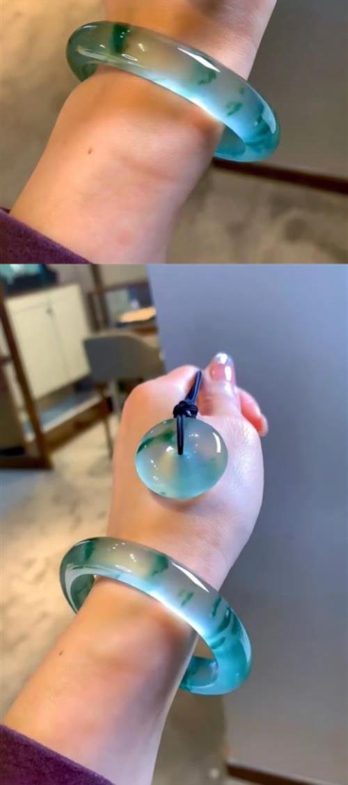 Sub-Myanmar natural a product genuine new ice species floating flower jadeite bracelet jade bracelet female high ice sea blue treasure belt certificate - AuraKin