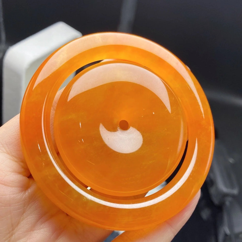 Myanmar Natural Jade Pendant - Pure Full Color Yellow Orange Jadeite Safety Buckle Jewelry - AuraKin